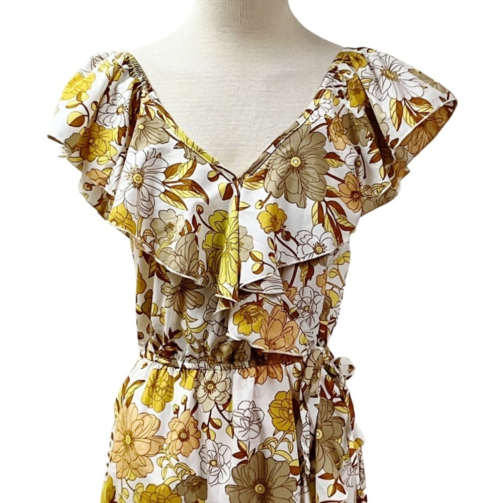 HINT OF BLUSH Tiered Floral Faux Wrap Maxi Dress SMALL Yellow Ruffle Romantic - Picture 8 of 11